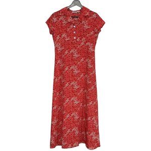 Vintage 90s Jody of CA Micro Floral Button Up Short Sleeve Maxi Dress Small
